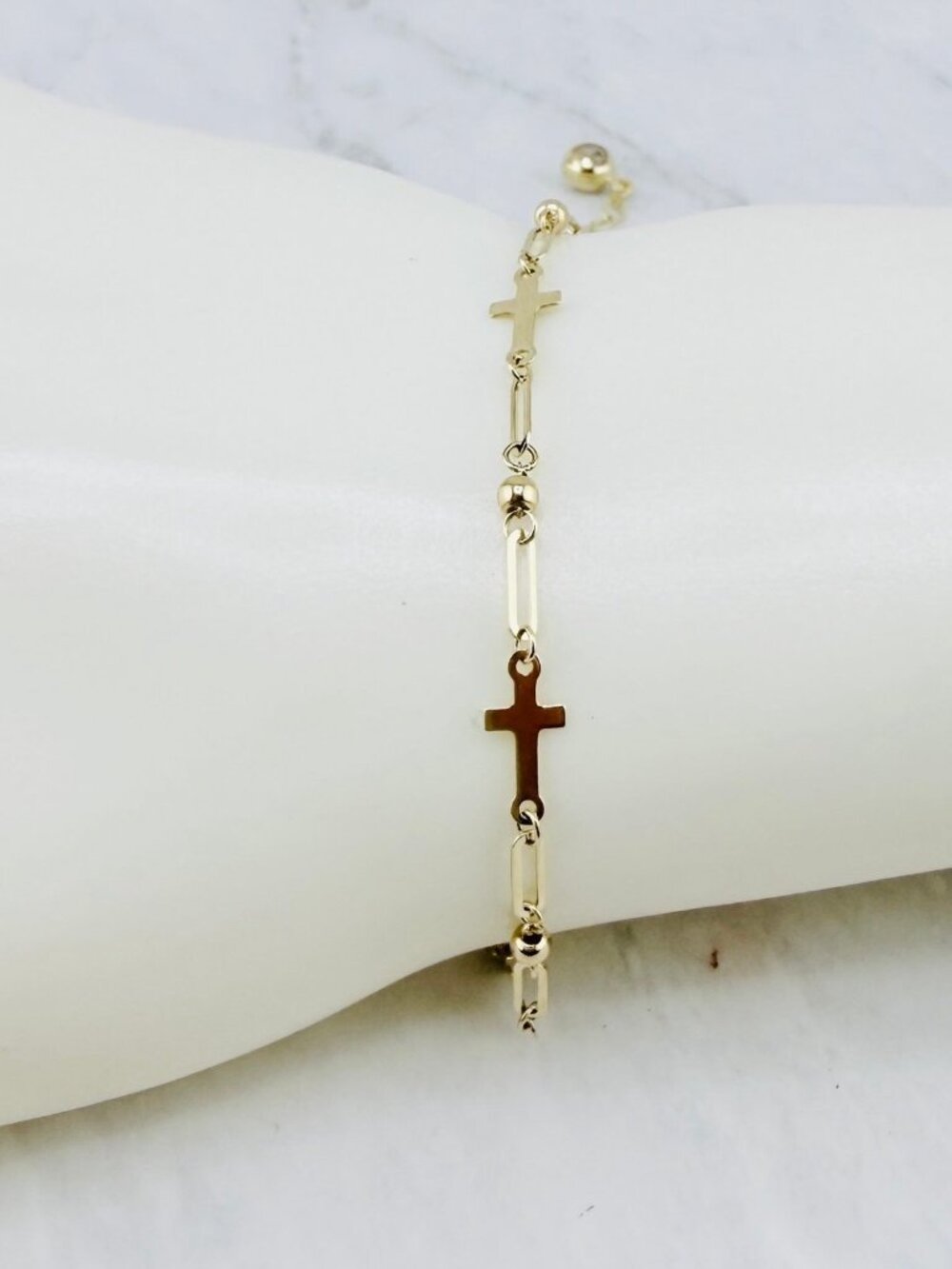 Real 10k Gold cross bracelet - Genuine gold bracelet stackable